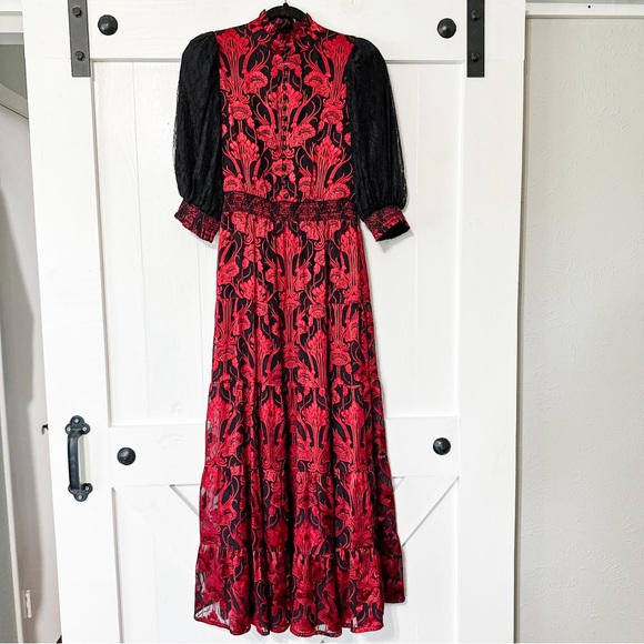 Alice + Olivia Coletta Embroidered Maxi Dress Silk Red Black Size 4 - Picture 2 of 8